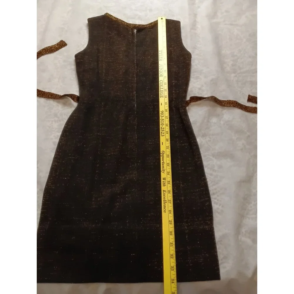 Vintage Camelot Patty Ann Dress Black & Gold Sheath Belted Medium - Picture 7 of 9